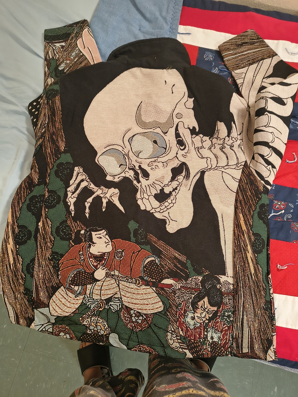 rebels Black Graphic Skull & Samurai Print Mens Jacket